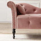 Chaise longue moderna da 60,6" in velluto con bottoni trapuntati, gambe in legno massello e borchie decorative