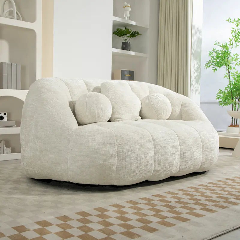 Fauteuil lounge blanc de 63,78 po, revêtu de chenille avec mousse haute densité