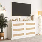 Cassettiera in rattan per camera da letto con 6 cassetti, cassettiera larga moderna in stile rustico da 47 pollici, mobile contenitore in legno per organizzare armadio, soggiorno e corridoio