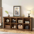 Libreria organizer con 8 scomparti, mobile orizzontale in stile rustico, libreria in legno da 62 pollici con vani portaoggetti per ingresso, libreria lunga e bassa per soggiorno
