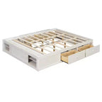 Whisen Queen Platform Bed Frame with 4 Storage Drawers and Footboard Storage