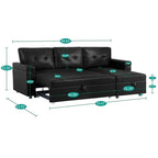 Divano componibile reversibile trasformabile con letto estraibile, chaise longue con contenitore nascosto e gambe resistenti