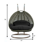 LeisureMod 2 Person Hanging Egg Chair with Stand - Outdoor/Indoor Rattan Wicker Patio Swing Hammock Lounger with Cushions
