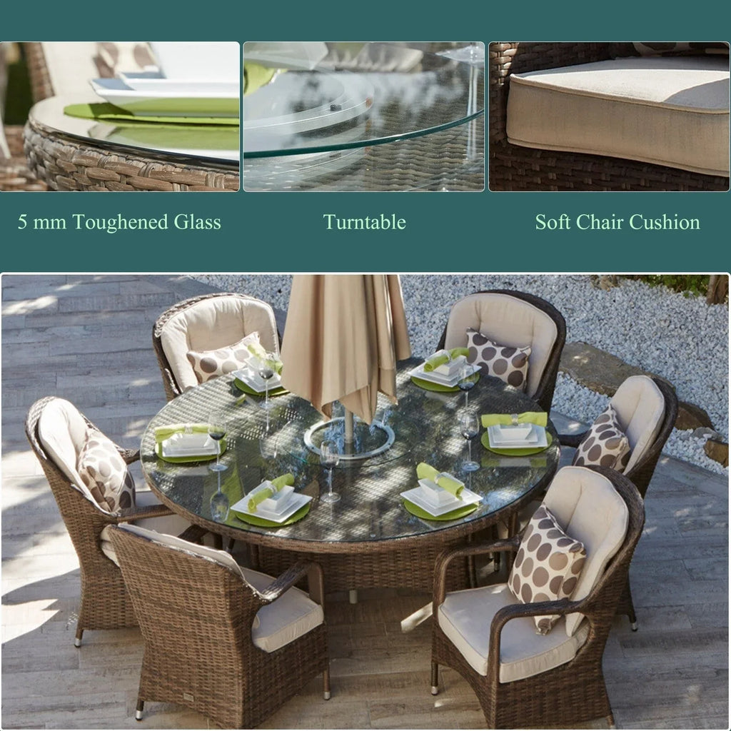 7 Pieces Outdoor Rattan Wicker Patio Round Dining Set with Cushions by Moda Furnishings