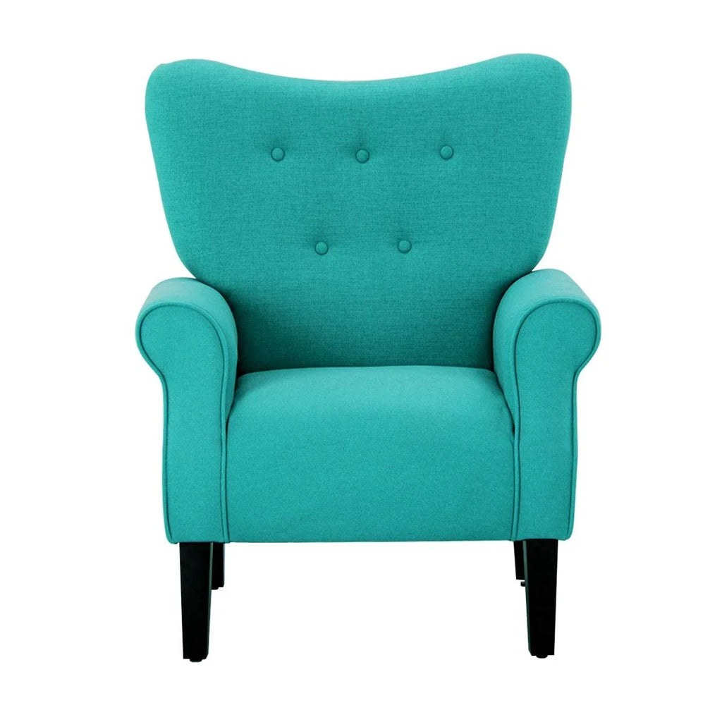 Fauteuil d’appoint moderne Erommy, fauteuil à dossier haut, canapé une place en tissu rembourré avec boutons et pieds en bois pour le salon