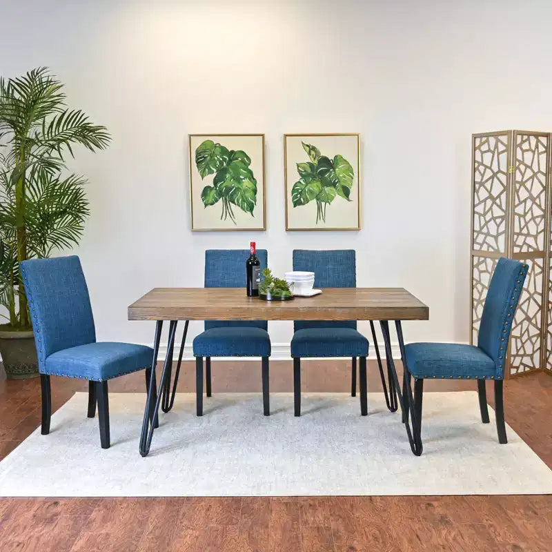 Set da pranzo Roundhill Furniture Amisos, tavolo da pranzo con gambe a forcina con 4 sedie e panca imbottita, 6 pezzi