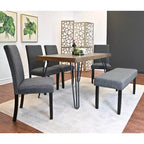 Set da pranzo Roundhill Furniture Amisos, tavolo da pranzo con gambe a forcina con 4 sedie e panca imbottita, 6 pezzi