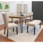 Set da pranzo Roundhill Furniture Amisos, tavolo da pranzo con gambe a forcina con 4 sedie e panca imbottita, 6 pezzi
