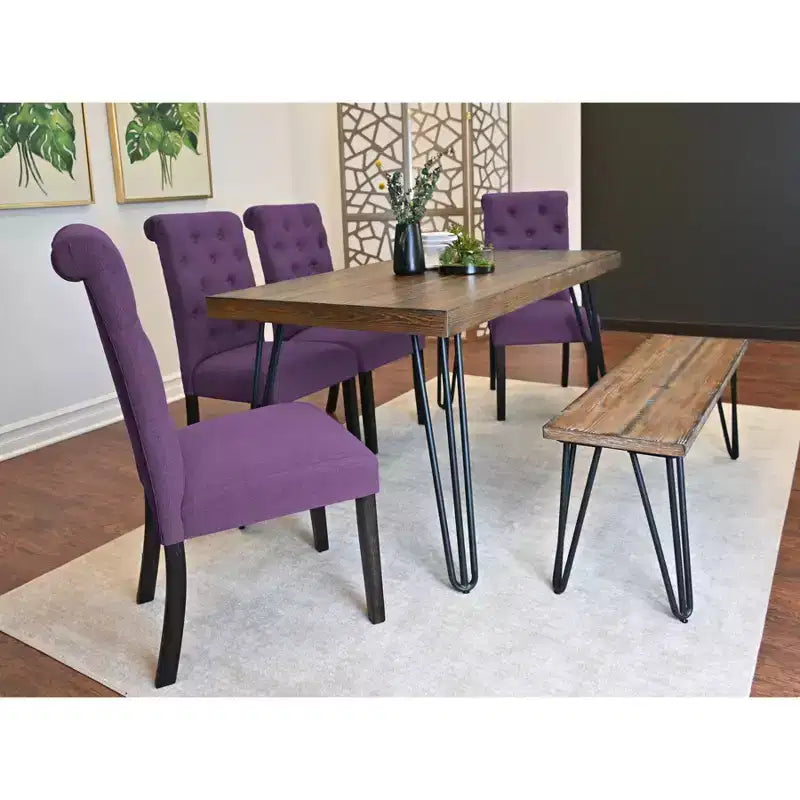 Set da pranzo Ashford da 6 pezzi, tavolo da pranzo con gambe a forcina con 4 sedie e panca, 4 opzioni di colore