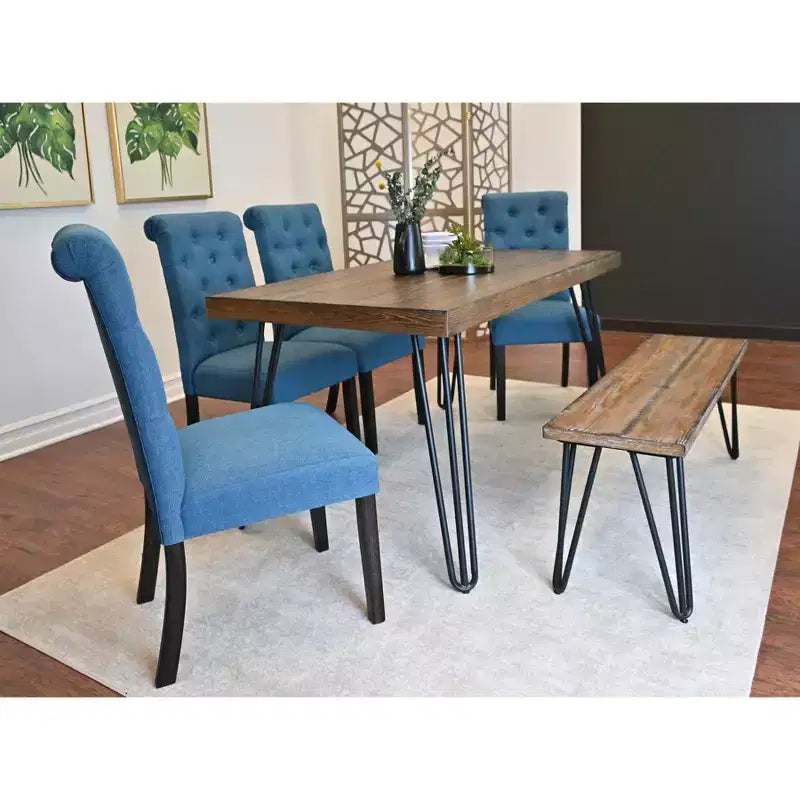 Set da pranzo Ashford da 6 pezzi, tavolo da pranzo con gambe a forcina con 4 sedie e panca, 4 opzioni di colore