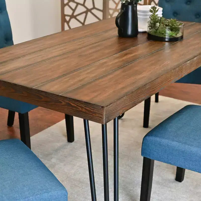 Set da pranzo Ashford da 6 pezzi, tavolo da pranzo con gambe a forcina con 4 sedie e panca, 4 opzioni di colore