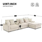 Divano componibile a L in velluto a coste da 114'' con altoparlanti Bluetooth, caricabatterie USB, portabicchieri e pouf - ModernLuxe