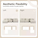 Divano componibile a L in velluto a coste da 114'' con altoparlanti Bluetooth, caricabatterie USB, portabicchieri e pouf - ModernLuxe