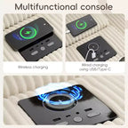 Divano componibile a L in velluto a coste da 114'' con altoparlanti Bluetooth, caricabatterie USB, portabicchieri e pouf - ModernLuxe