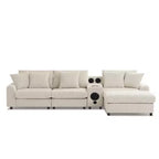 Divano componibile a L in velluto a coste da 114'' con altoparlanti Bluetooth, caricabatterie USB, portabicchieri e pouf - ModernLuxe
