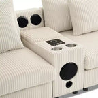 Divano componibile a L in velluto a coste da 114'' con altoparlanti Bluetooth, caricabatterie USB, portabicchieri e pouf - ModernLuxe