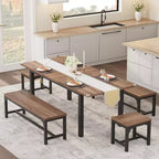 Set da pranzo da 5 pezzi per 4-6 persone, grande tavolo da pranzo allungabile da 63 per 4 persone, tavolo da cucina con panche e sgabelli