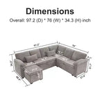 Divano sezionale angolare a L da 97" con pouf contenitore, divano angolare a 7 posti in tessuto ciniglia con 2 cuscini per soggiorno - ModernLuxe