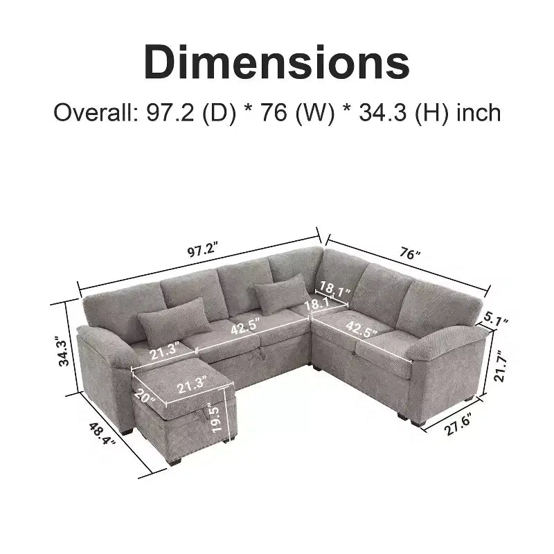 Divano sezionale angolare a L da 97" con pouf contenitore, divano angolare a 7 posti in tessuto ciniglia con 2 cuscini per soggiorno - ModernLuxe
