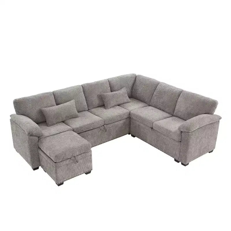 Divano sezionale angolare a L da 97" con pouf contenitore, divano angolare a 7 posti in tessuto ciniglia con 2 cuscini per soggiorno - ModernLuxe