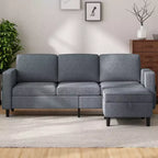Divano Sezionale Convertibile Mjkone, Divano a L a 3 Posti in Tessuto di Lino con Ottomana Contenitore
