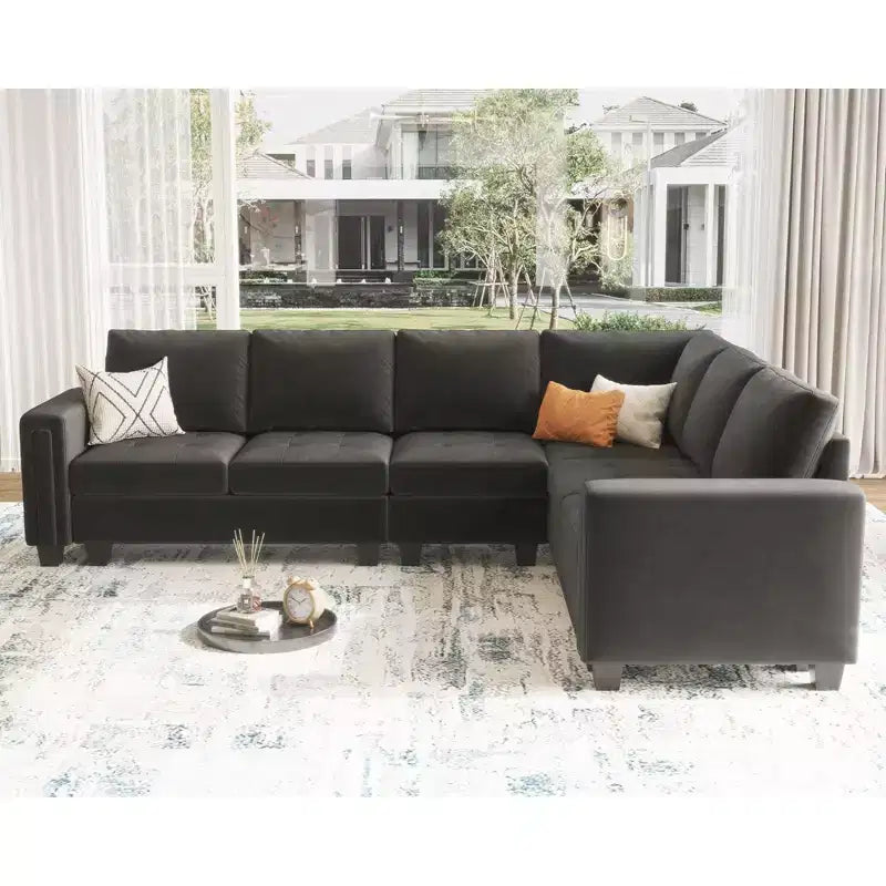 Belffin Modular Velvet Tufted L Shaped Sofa Couch with Storage Ottoman 6-Seater