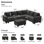 Divano componibile in velluto trapuntato a L Belffin con chaise longue reversibile, divano modulare componibile con pouf contenitore