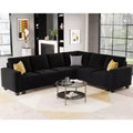 Divano componibile in velluto trapuntato a L Belffin con chaise longue reversibile, divano modulare componibile con pouf contenitore