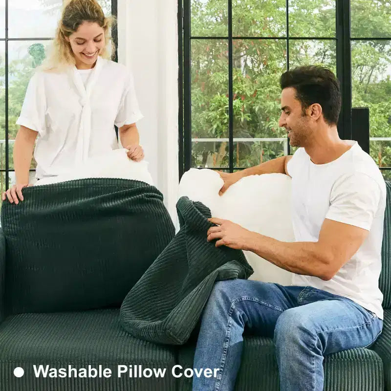 Divano componibile Belffin con pouf contenitore, divano componibile di lusso in velluto a coste con chaise longue, componibile moderno convertibile per soggiorno