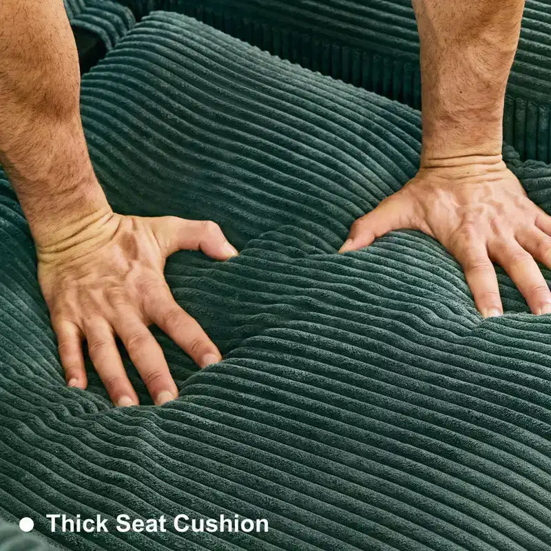 Divano componibile Belffin con pouf contenitore, divano componibile di lusso in velluto a coste con chaise longue, componibile moderno convertibile per soggiorno