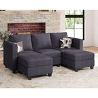 Divano componibile Belffin con pouf contenitore, divano componibile di lusso in velluto a coste con chaise longue, componibile moderno convertibile per soggiorno