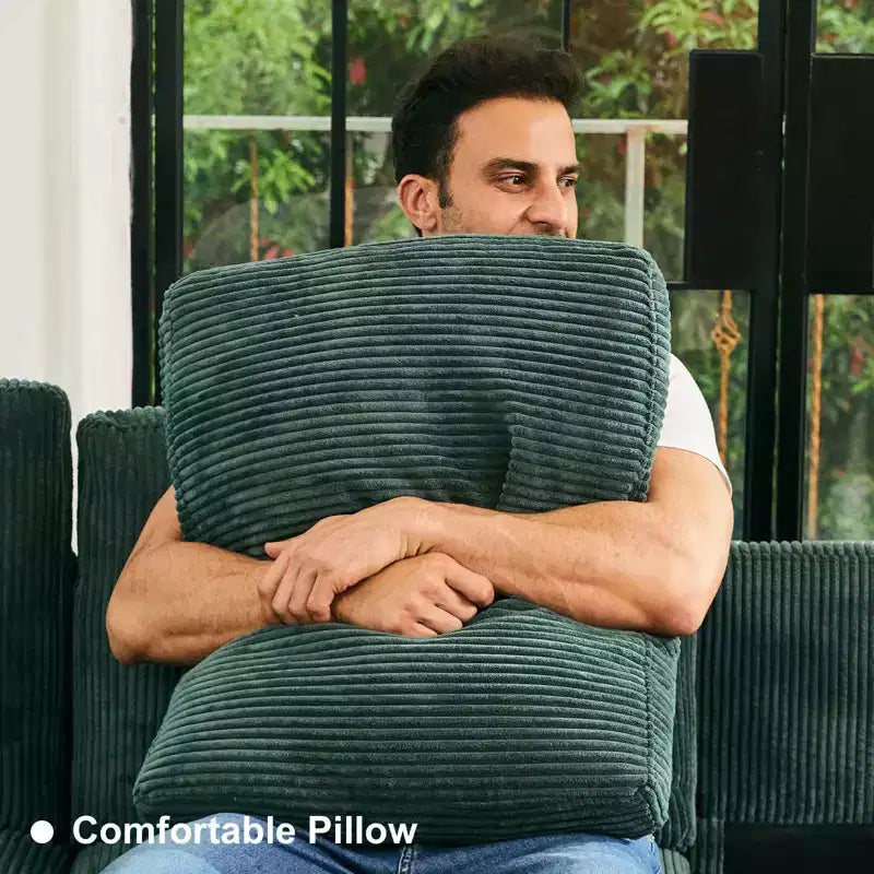 Divano componibile Belffin con pouf contenitore, divano componibile di lusso in velluto a coste con chaise longue, componibile moderno convertibile per soggiorno