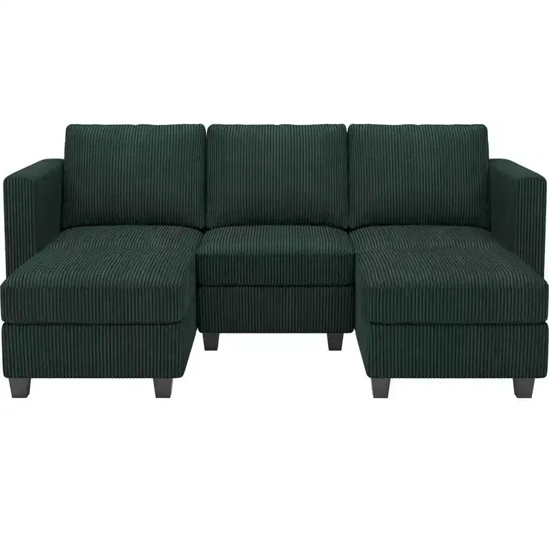 Divano componibile Belffin con pouf contenitore, divano componibile di lusso in velluto a coste con chaise longue, componibile moderno convertibile per soggiorno