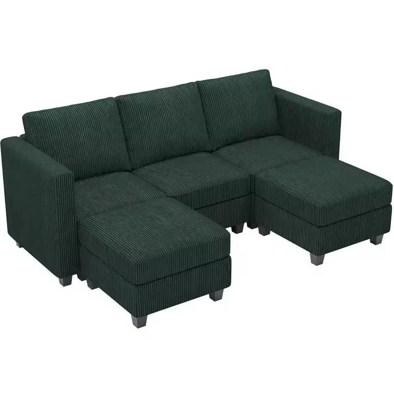 Divano componibile Belffin con pouf contenitore, divano componibile di lusso in velluto a coste con chaise longue, componibile moderno convertibile per soggiorno