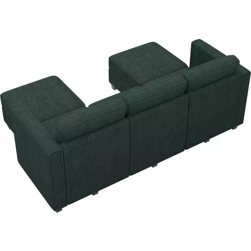 Divano componibile Belffin con pouf contenitore, divano componibile di lusso in velluto a coste con chaise longue, componibile moderno convertibile per soggiorno