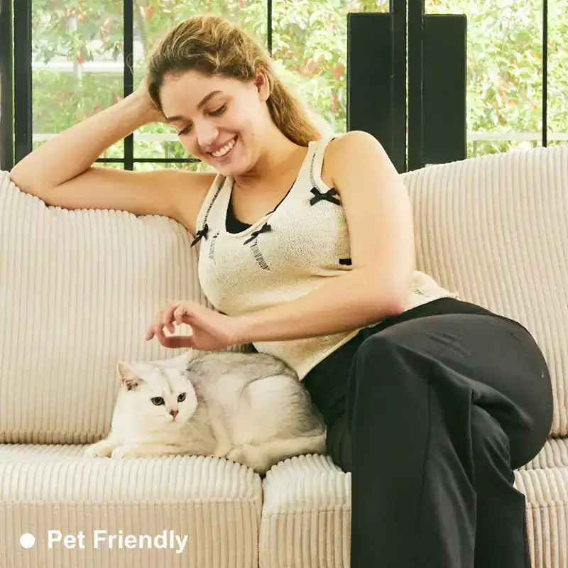 Divano componibile Belffin con pouf contenitore, divano componibile di lusso in velluto a coste con chaise longue, componibile moderno convertibile per soggiorno