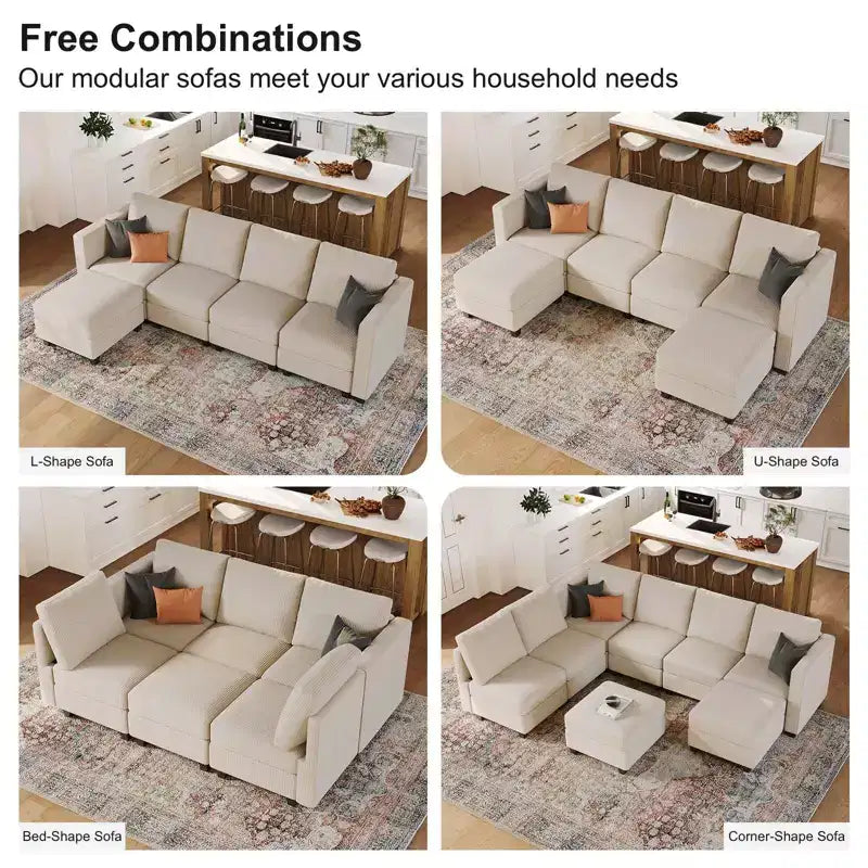 Divano componibile Belffin con pouf contenitore, divano componibile di lusso in velluto a coste con chaise longue, componibile moderno convertibile per soggiorno
