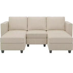 Divano componibile Belffin con pouf contenitore, divano componibile di lusso in velluto a coste con chaise longue, componibile moderno convertibile per soggiorno