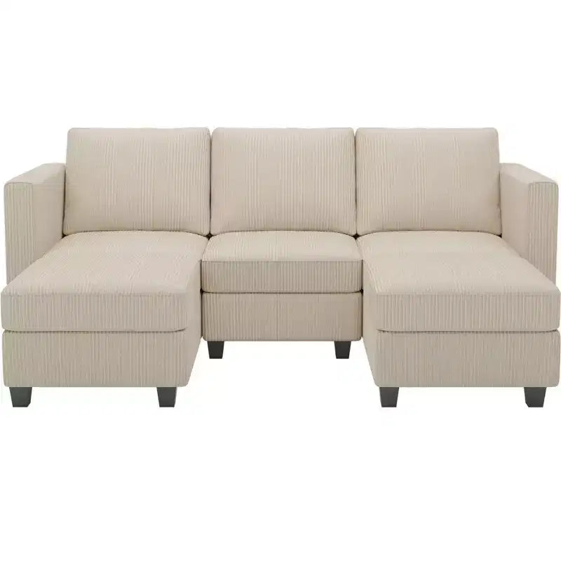 Divano componibile Belffin con pouf contenitore, divano componibile di lusso in velluto a coste con chaise longue, componibile moderno convertibile per soggiorno