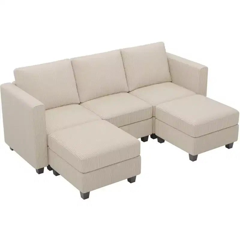 Divano componibile Belffin con pouf contenitore, divano componibile di lusso in velluto a coste con chaise longue, componibile moderno convertibile per soggiorno