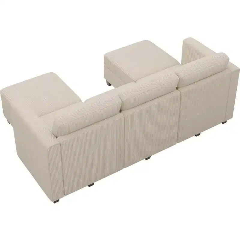 Divano componibile Belffin con pouf contenitore, divano componibile di lusso in velluto a coste con chaise longue, componibile moderno convertibile per soggiorno