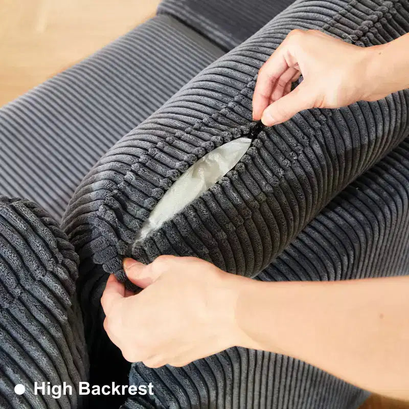 Divano componibile Belffin con pouf contenitore, divano componibile di lusso in velluto a coste con chaise longue, componibile moderno convertibile per soggiorno