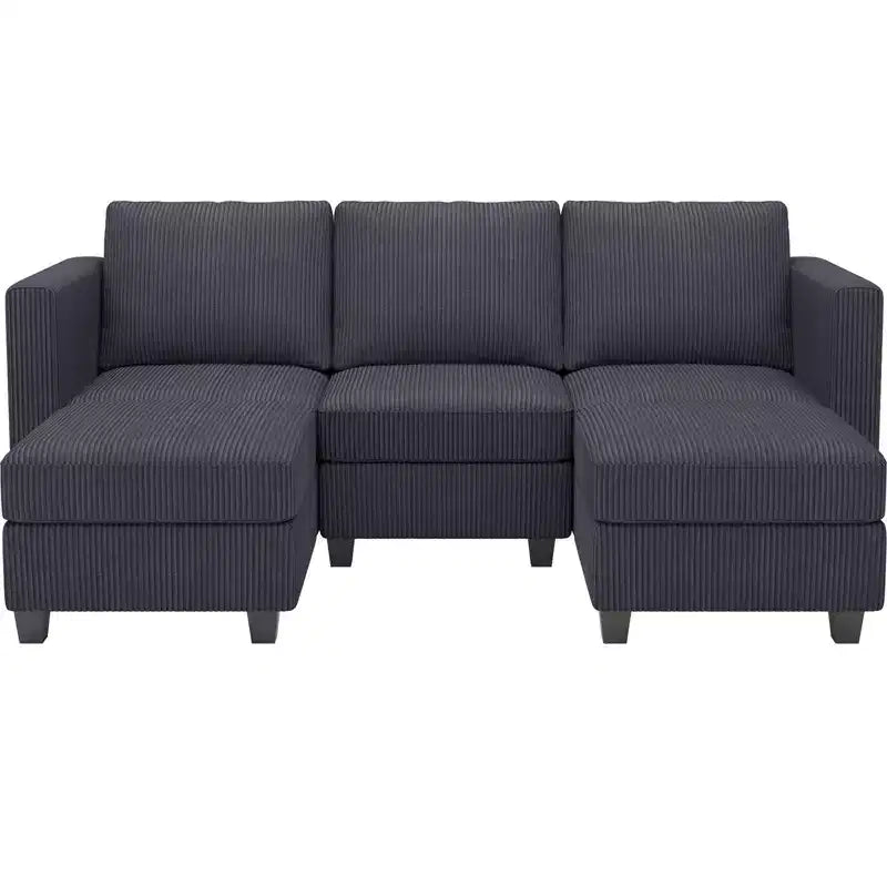 Divano componibile Belffin con pouf contenitore, divano componibile di lusso in velluto a coste con chaise longue, componibile moderno convertibile per soggiorno