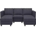 Divano componibile Belffin con pouf contenitore, divano componibile di lusso in velluto a coste con chaise longue, componibile moderno convertibile per soggiorno