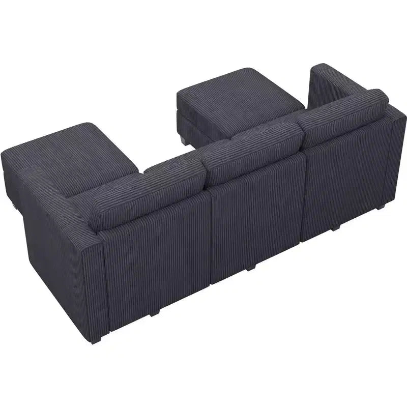 Divano componibile Belffin con pouf contenitore, divano componibile di lusso in velluto a coste con chaise longue, componibile moderno convertibile per soggiorno