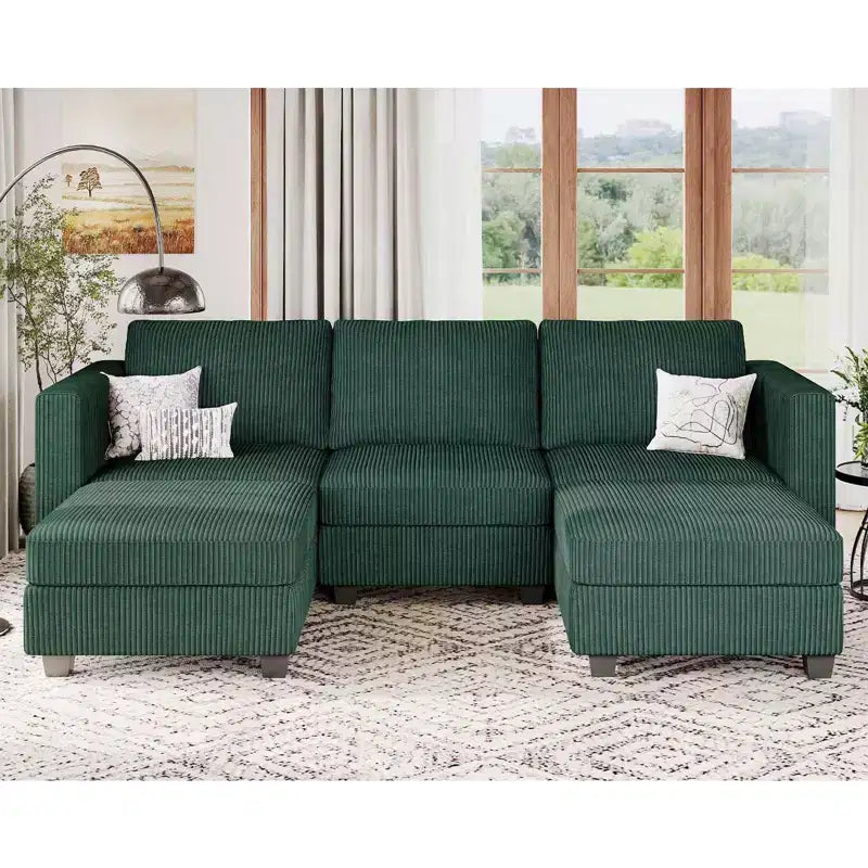 Divano componibile modulare Belffin trasformabile in letto con pouf contenitore, divano componibile di lusso in velluto a coste con chaise longue, moderno e trasformabile, per il soggiorno