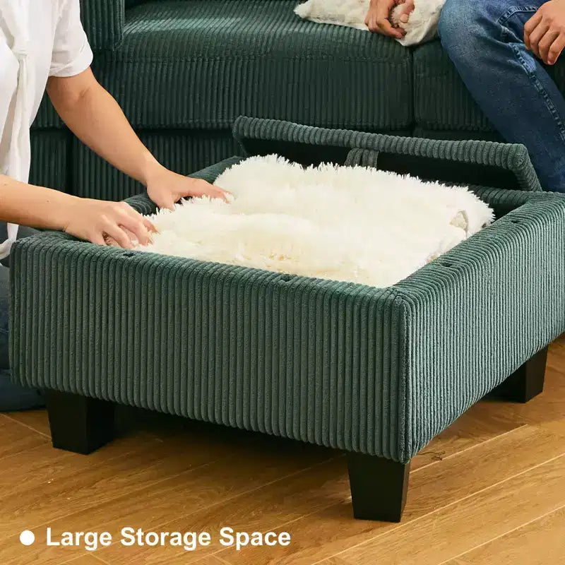 Divano letto modulare componibile Belffin in velluto a coste, 9 posti convertibile con pouf contenitore, divano letto componibile per soggiorno