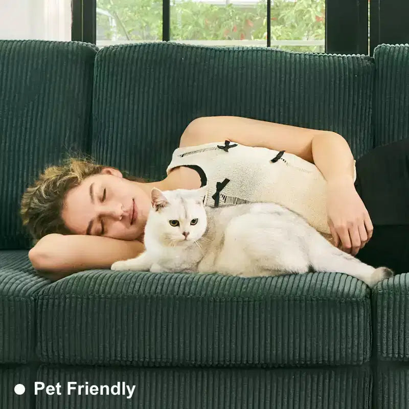 Divano letto modulare componibile Belffin in velluto a coste, 9 posti convertibile con pouf contenitore, divano letto componibile per soggiorno