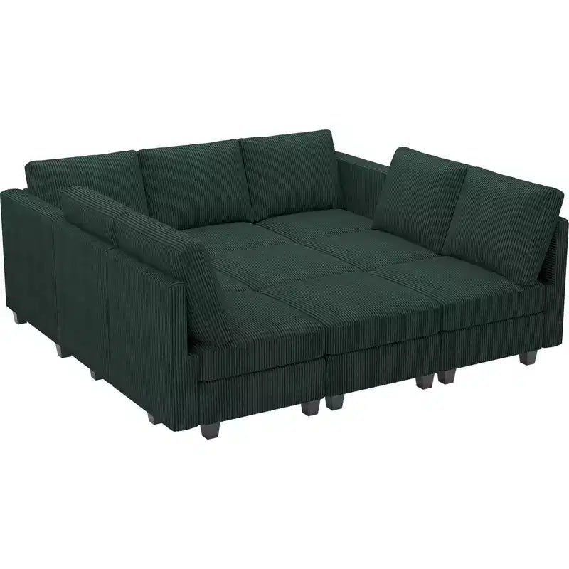 Divano letto modulare componibile Belffin in velluto a coste, 9 posti convertibile con pouf contenitore, divano letto componibile per soggiorno