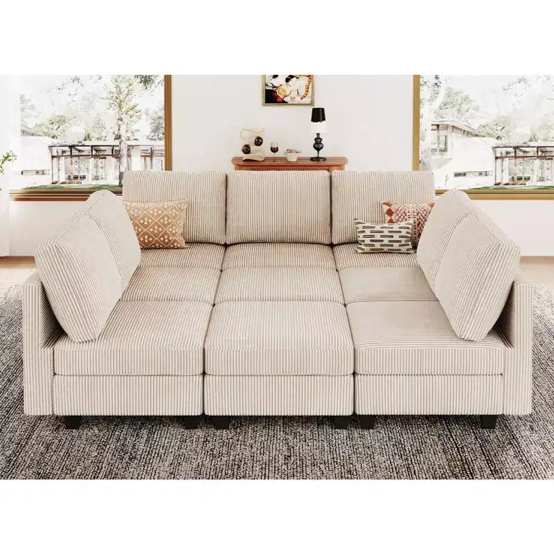 Divano letto modulare componibile Belffin in velluto a coste, 9 posti convertibile con pouf contenitore, divano letto componibile per soggiorno